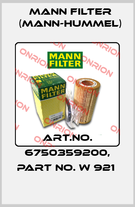 Art.No. 6750359200, Part No. W 921  Mann Filter (Mann-Hummel)
