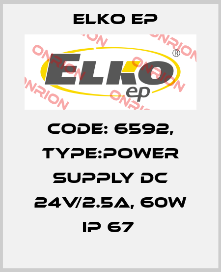 Code: 6592, Type:Power supply DC 24V/2.5A, 60W IP 67  Elko EP