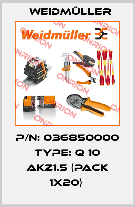P/N: 036850000 Type: Q 10 AKZ1.5 (pack 1x20)  Weidmüller