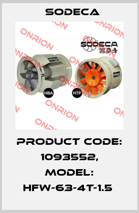 Product Code: 1093552, Model: HFW-63-4T-1.5  Sodeca