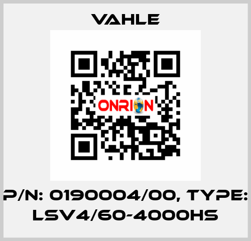 P/n: 0190004/00, Type: LSV4/60-4000HS Vahle