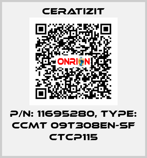 P/N: 11695280, Type: CCMT 09T308EN-SF CTCP115 Ceratizit