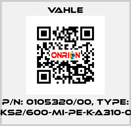 P/n: 0105320/00, Type: SA-KSKS2/600-MI-PE-K-A310-08-200 Vahle