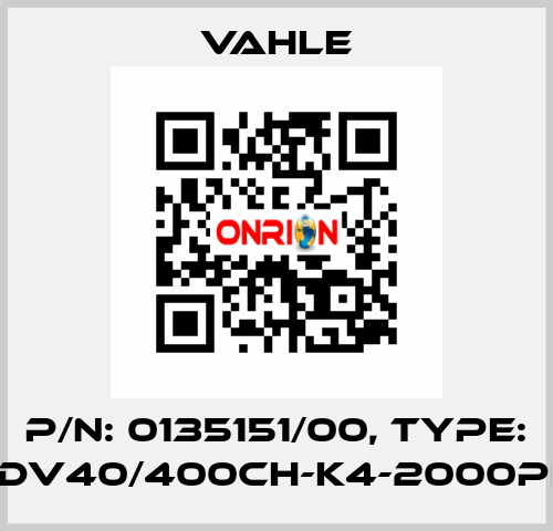 P/n: 0135151/00, Type: DT-UDV40/400CH-K4-2000PE-AA Vahle