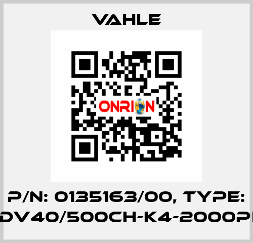 P/n: 0135163/00, Type: DT-UDV40/500CH-K4-2000PE-AA Vahle