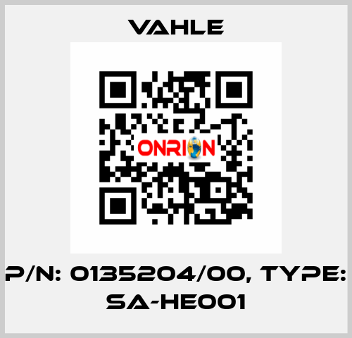 P/n: 0135204/00, Type: SA-HE001 Vahle