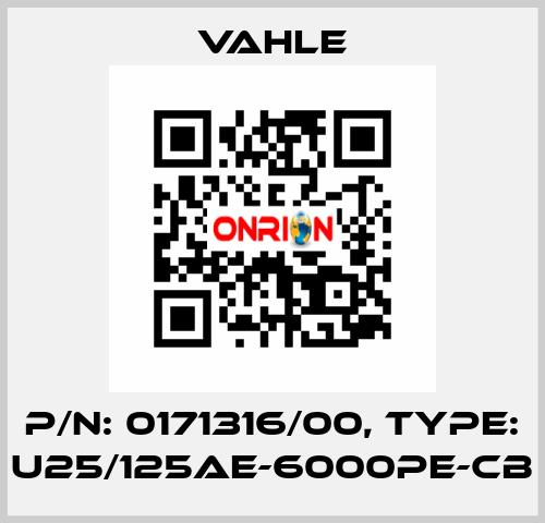 P/n: 0171316/00, Type: U25/125AE-6000PE-CB Vahle