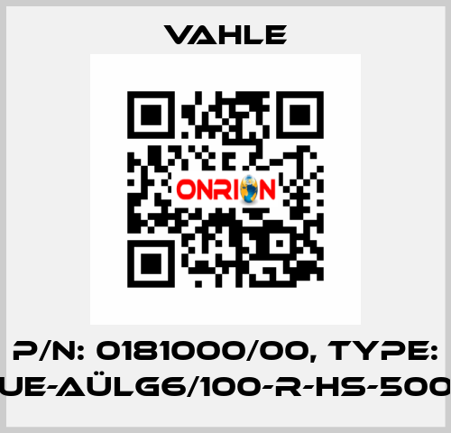 P/n: 0181000/00, Type: UE-AÜLG6/100-R-HS-500 Vahle