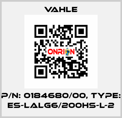 P/n: 0184680/00, Type: ES-LALG6/200HS-L-2 Vahle