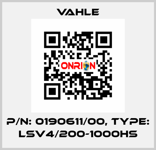 P/n: 0190611/00, Type: LSV4/200-1000HS Vahle