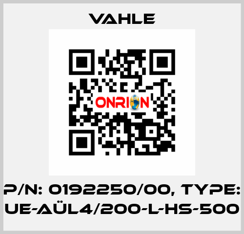 P/n: 0192250/00, Type: UE-AÜL4/200-L-HS-500 Vahle