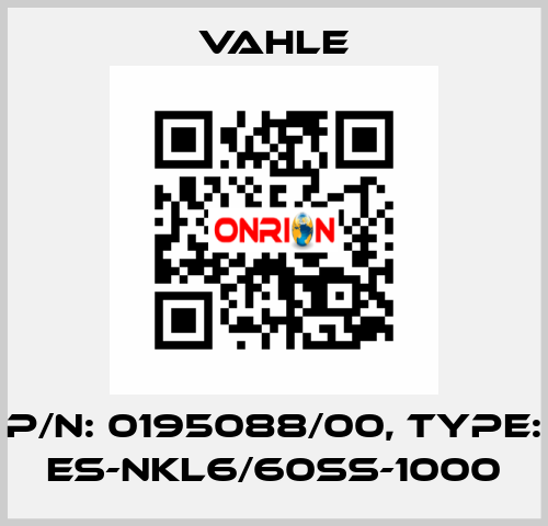 P/n: 0195088/00, Type: ES-NKL6/60SS-1000 Vahle