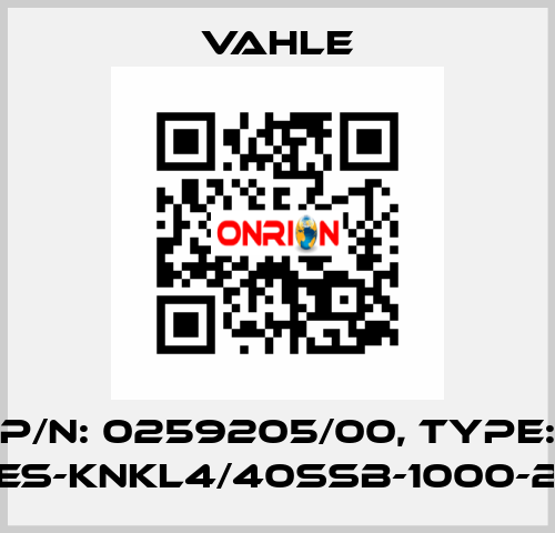 P/n: 0259205/00, Type: ES-KNKL4/40SSB-1000-2 Vahle