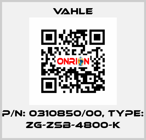 P/n: 0310850/00, Type: ZG-ZSB-4800-K Vahle