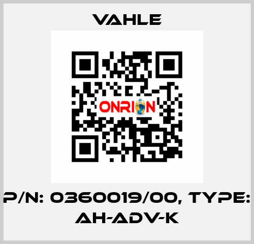 P/n: 0360019/00, Type: AH-ADV-K Vahle