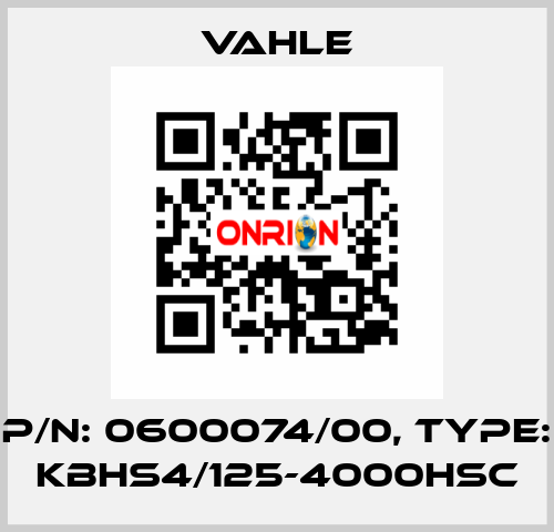 P/n: 0600074/00, Type: KBHS4/125-4000HSC Vahle