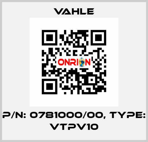 P/n: 0781000/00, Type: VTPV10 Vahle