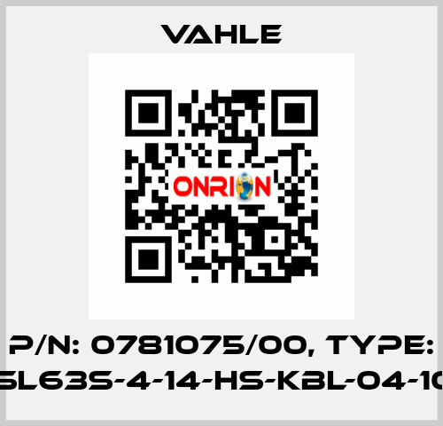 P/n: 0781075/00, Type: SA-KESL63S-4-14-HS-KBL-04-10-05-10 Vahle