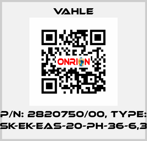 P/n: 2820750/00, Type: SK-EK-EAS-20-PH-36-6,3 Vahle