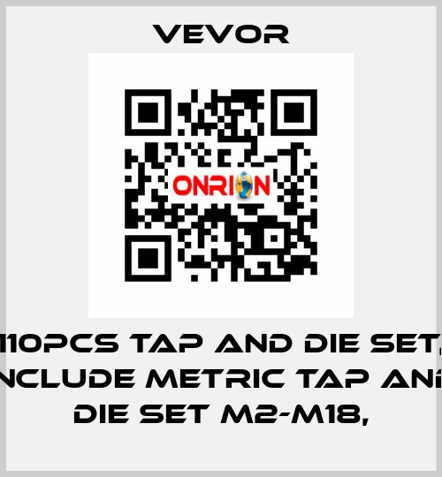110Pcs Tap and Die Set, Include Metric Tap and Die Set M2-M18, VEVOR