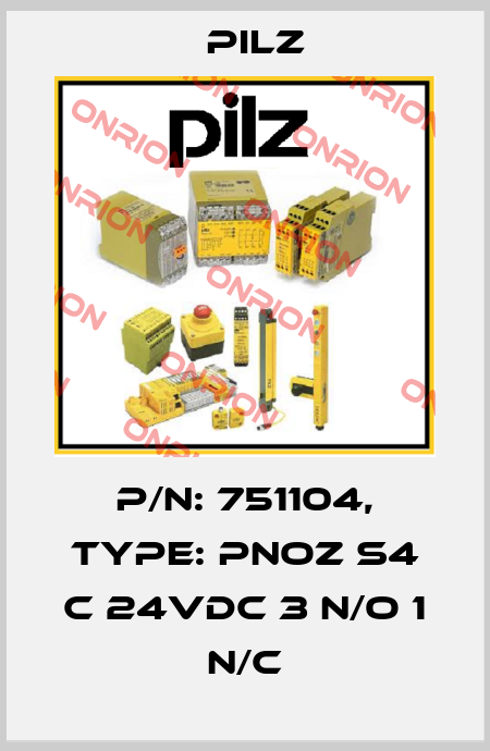 p/n: 751104, Type: PNOZ s4 C 24VDC 3 n/o 1 n/c Pilz
