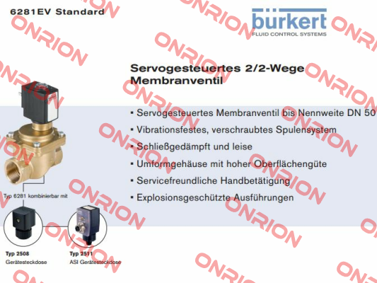 5281 A 25,0 NBR MS G1 PN0,2-16bar 24V DC replaced by 2/2-Wege-Magnetventil Typ 6281 Burkert