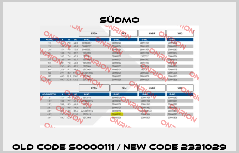 Old code S0000111 / New code 2331029 Südmo