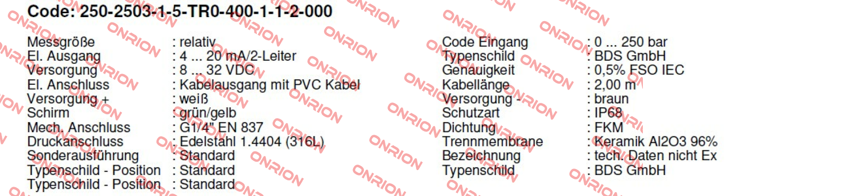 250-2503-1-5-TR0-400-1-1-2-000 DMK 331  Bd Sensors