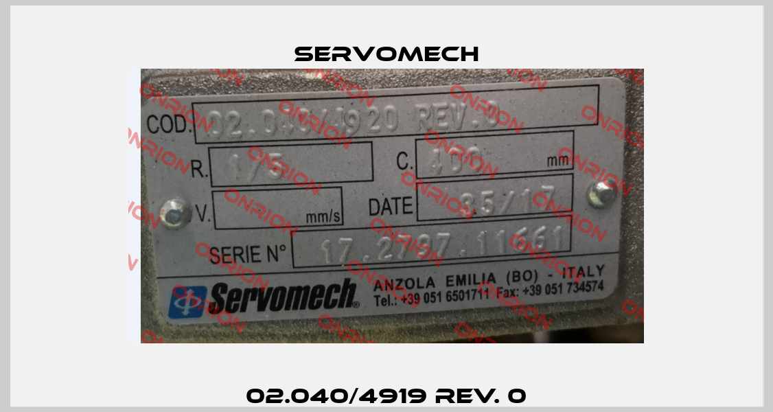 02.040/4919 Rev. 0 Servomech