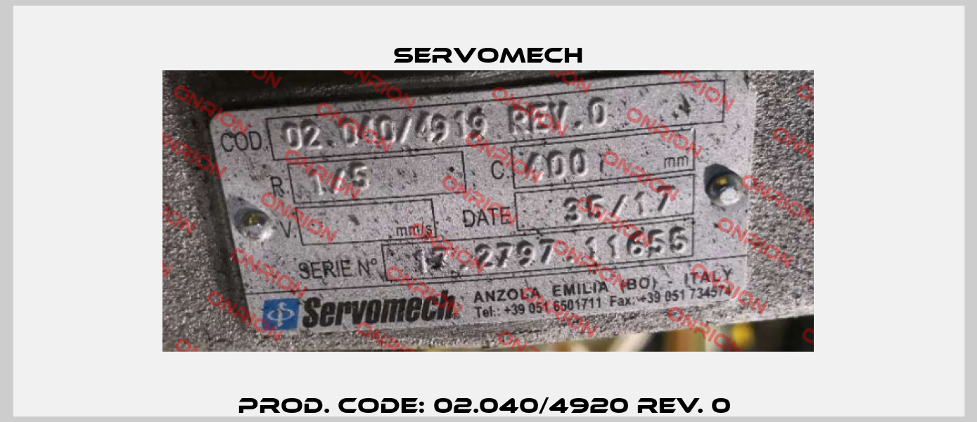 Prod. Code: 02.040/4920 Rev. 0  Servomech