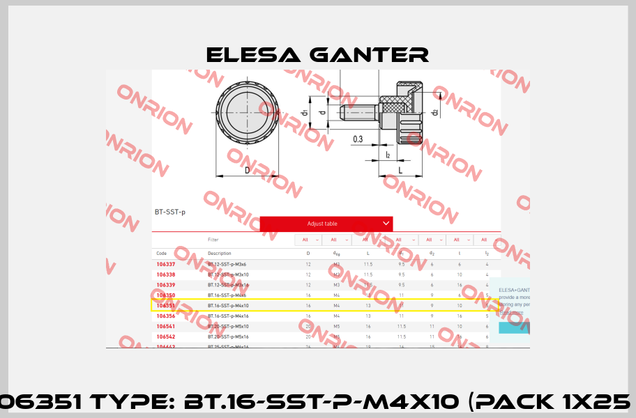 P/N: 106351 Type: BT.16-SST-p-M4x10 (pack 1x25 pcs)  Elesa Ganter