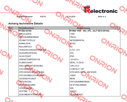 IPV582*1000 INC_HTL TR Electronic