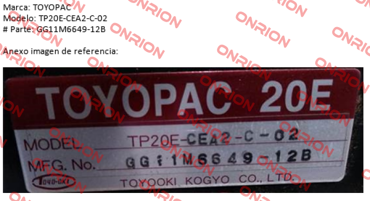 TP20E-CEA2-C-02 replaced by TP20E-CEA2-C-03 Toyooki
