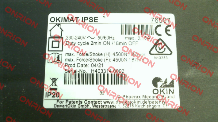 P/N:76507; Type:OM2/IPSE/BK/87-87/230-240 Okin