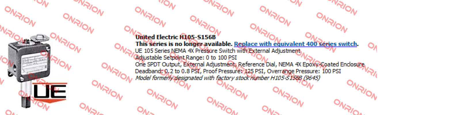 H105-S156B (obsolete- replaced by H400-S156B)  United Electric