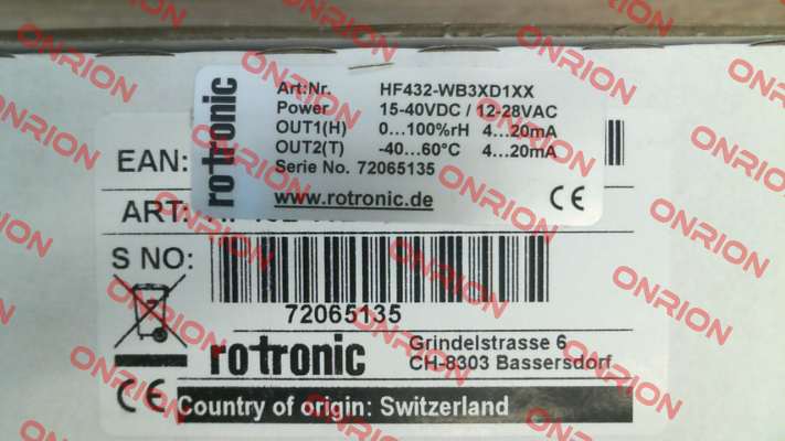 HF432- WB3XD1XX Rotronic