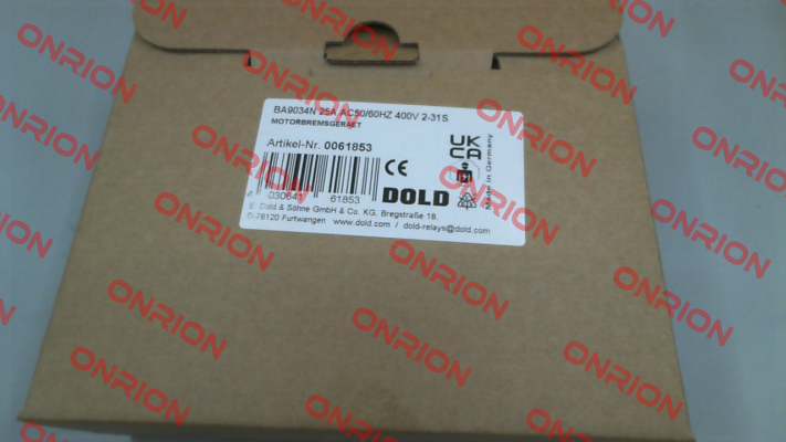 p/n: 0061853, Type: BA9034N 25A AC50/60HZ 400V 2-31S Dold