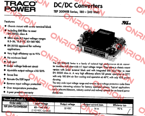 TEMP200-7213 WİRCMF  Traco Power