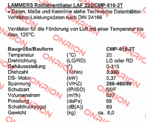 1012516 / CMP-616-2T (LAF223/616-2T) Sodeca