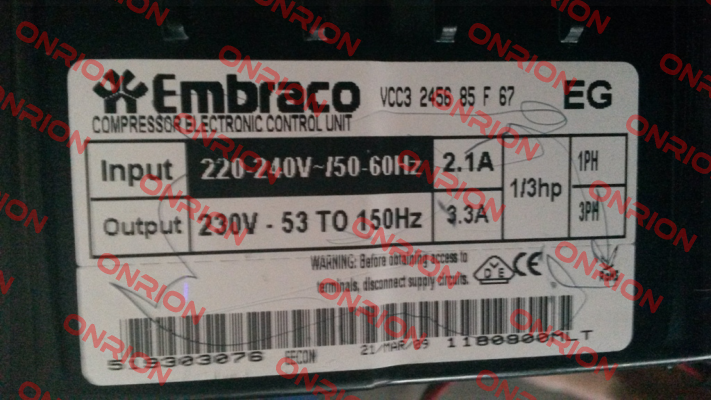 VCC3 2456 85 F 67 Embraco