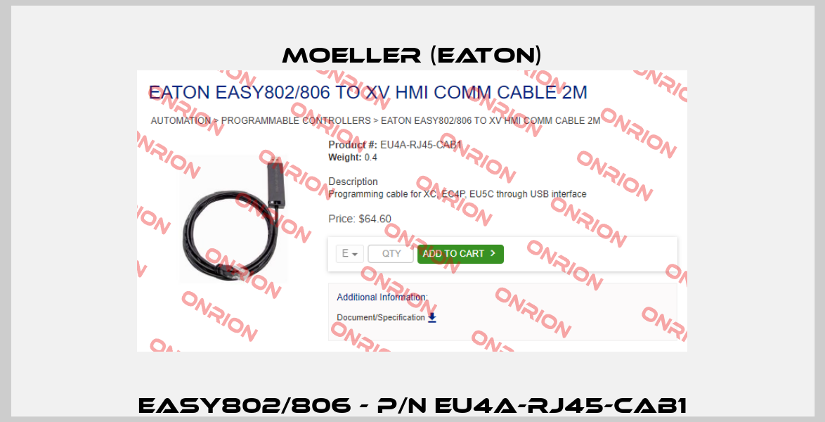 EASY802/806 - P/N EU4A-RJ45-CAB1 Moeller (Eaton)
