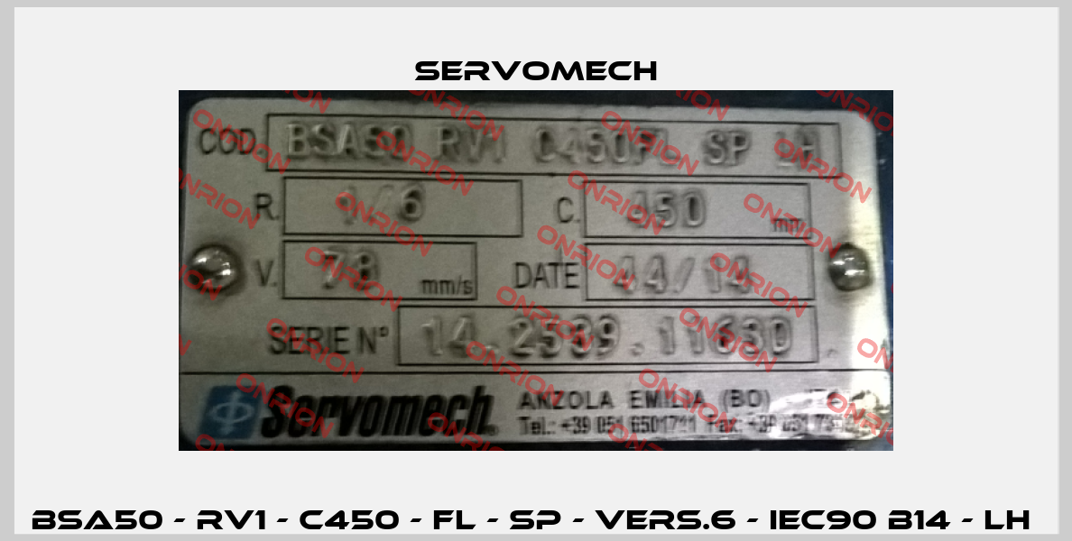 BSA50 - RV1 - C450 - FL - SP - Vers.6 - IEC90 B14 - LH  Servomech