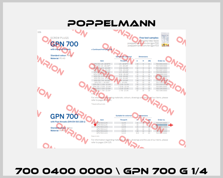 700 0400 0000 \ GPN 700 G 1/4 Poppelmann