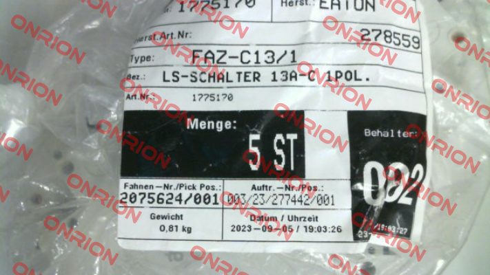 P/N: 278559, Type: FAZ-C13/1 Moeller (Eaton)